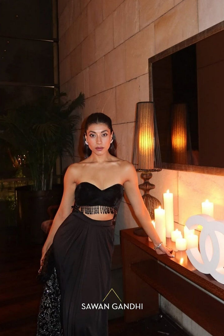 Upalina Gupta in Black Jacket and dhoti set