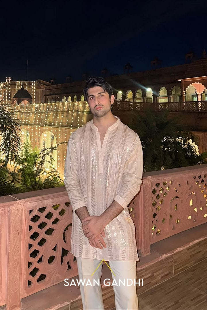 Aqeel hyder in Ivory multicolur shimmier kurta