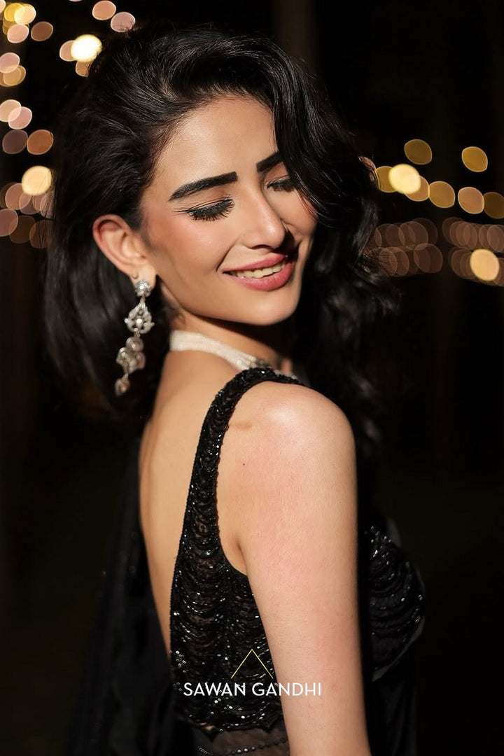 Atisha Pratap Singh in Black crystal saree and blouse