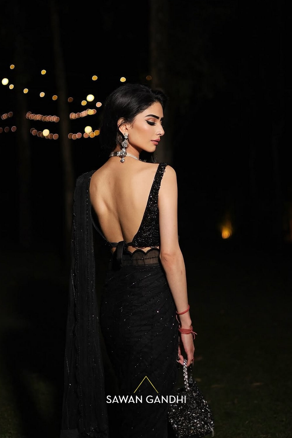 Atisha Pratap Singh in Black crystal saree and blouse