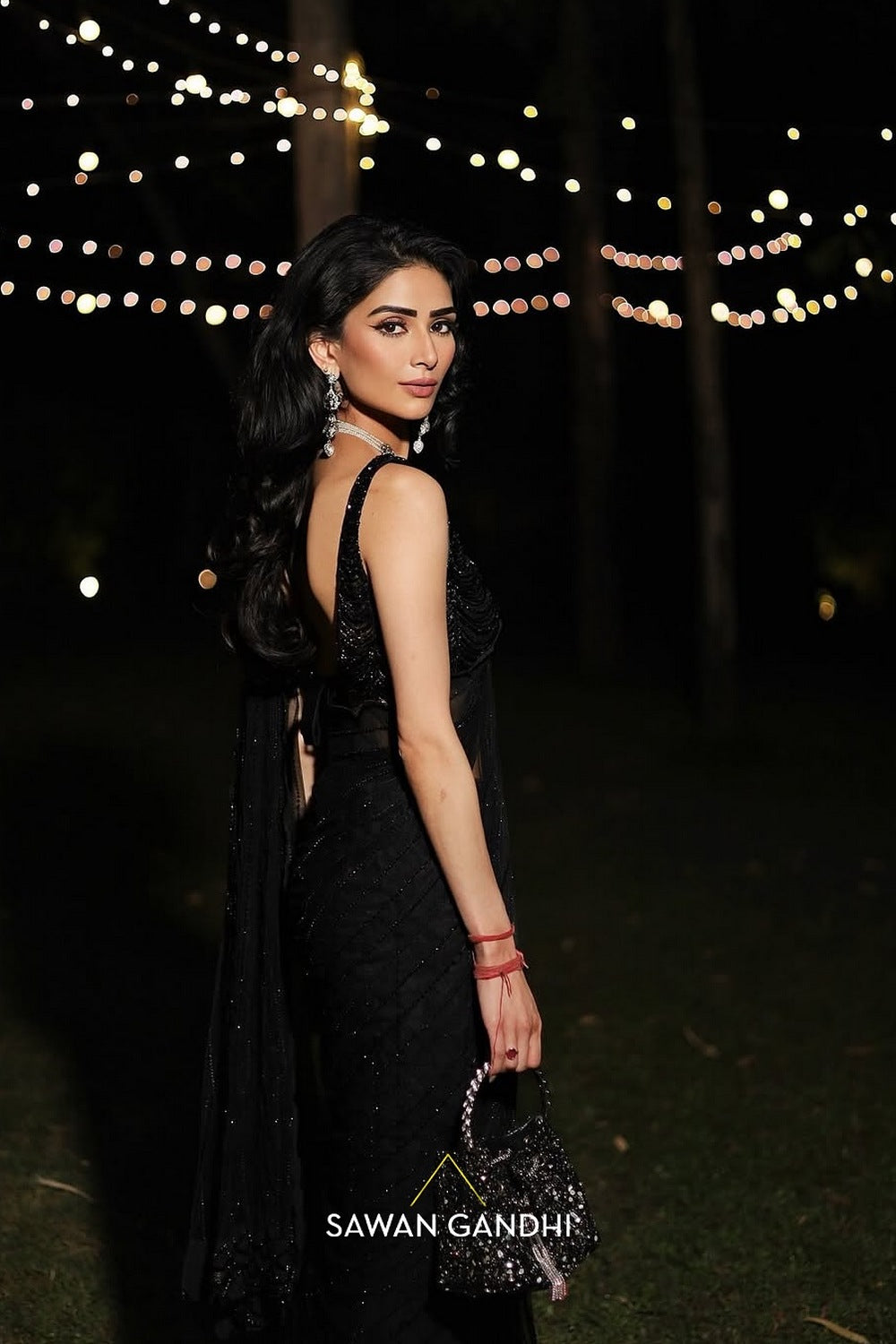Atisha Pratap Singh in Black crystal saree and blouse