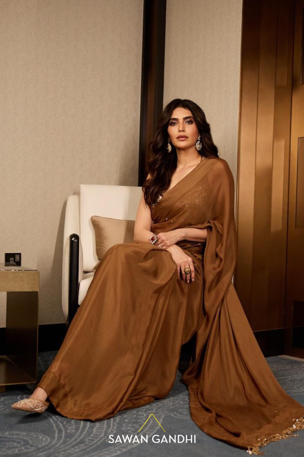 Karishma Tanna in Coffee saree with Tassels