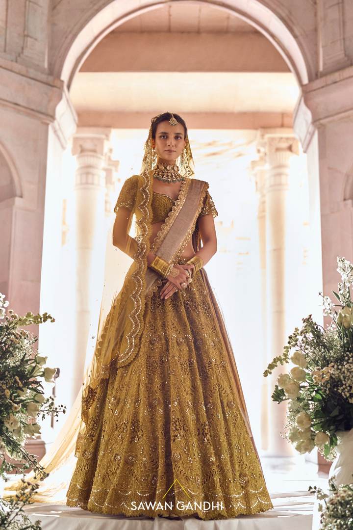 MUSTARD GOLD CUTWORK LEHENGA