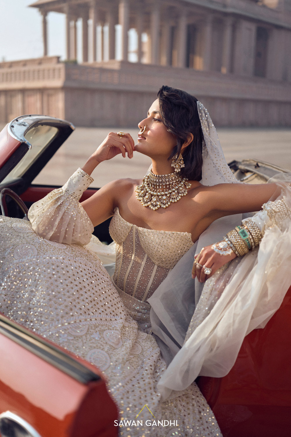 PEARL WHITE CHIKANKARI LEHENGA WITH CORSET