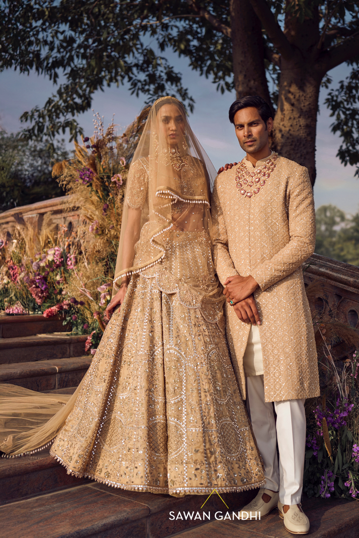 DARK BEIGE FLORAL EMBROIDERED LEHENGA