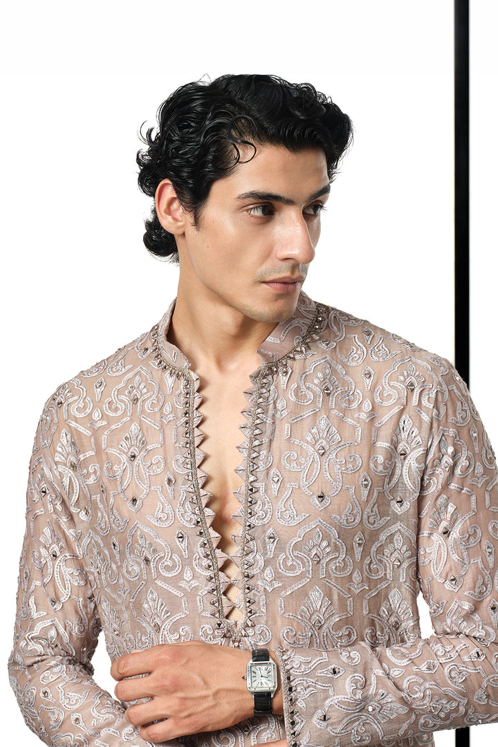 Taupe applique kurta set