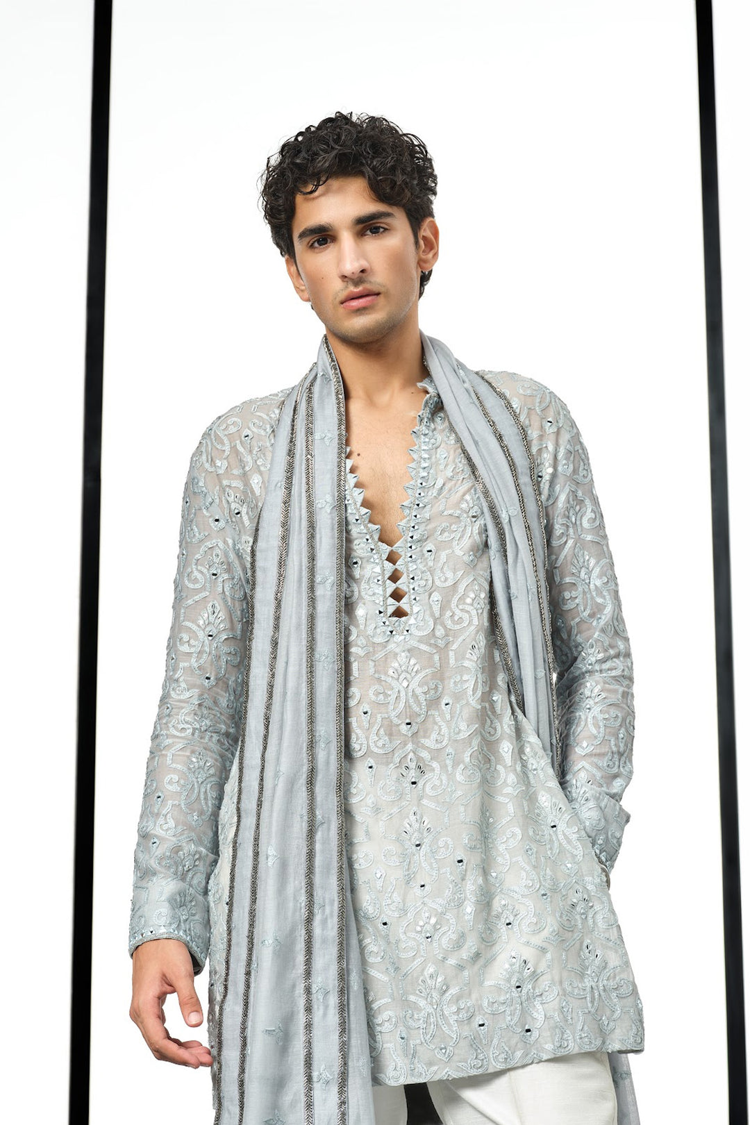 Ice blue applique kurta set