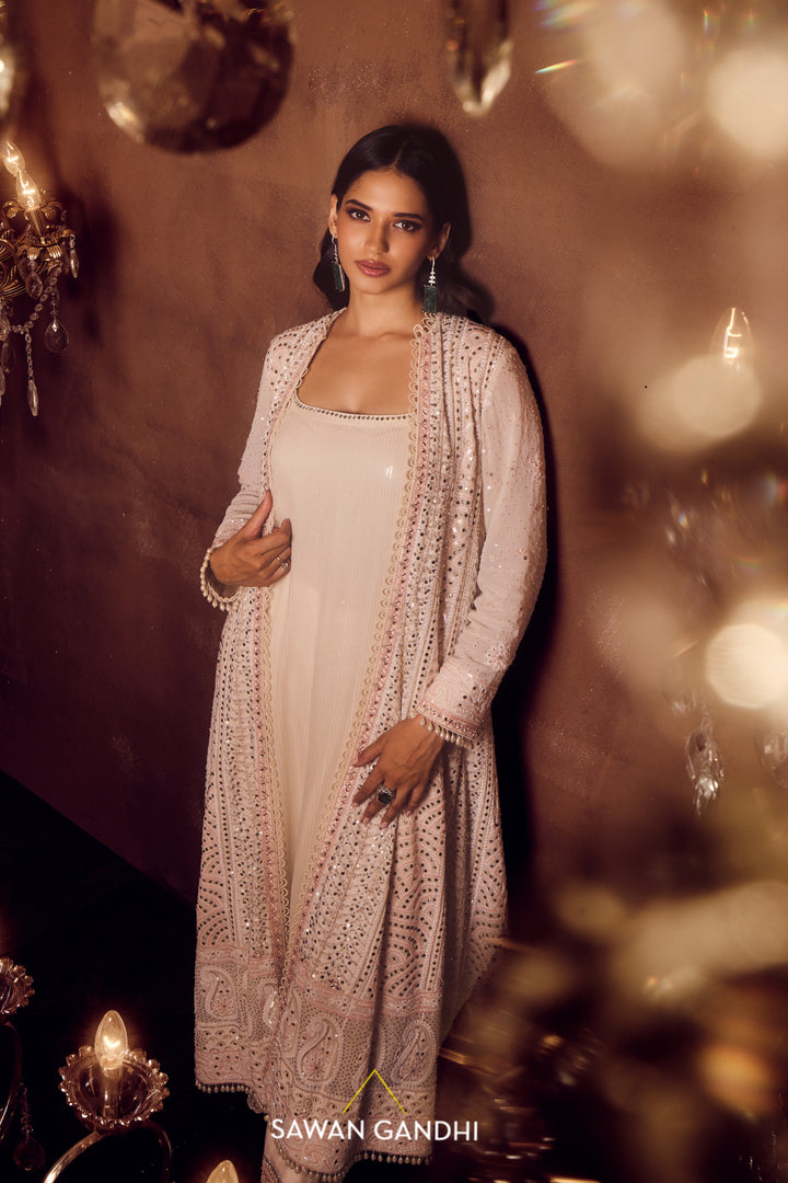 Blush chikankari cape jacket