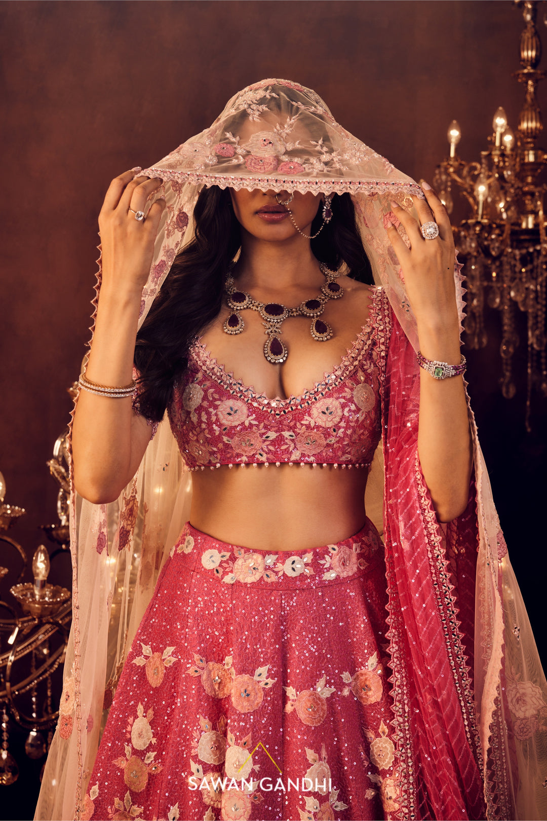 Ruby pink appliqué lehnga set