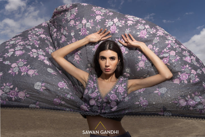 Grey appliques sequins cape