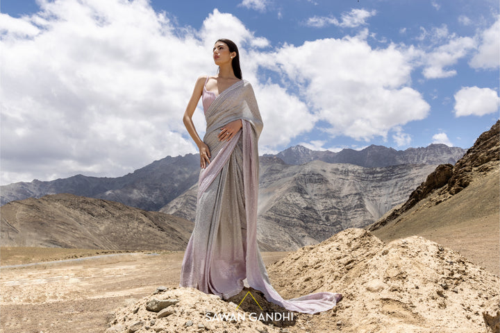 Grey to lilac ombré sequins saree
