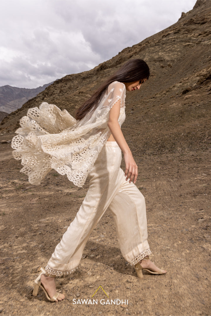 Ivory Net sequins cape set