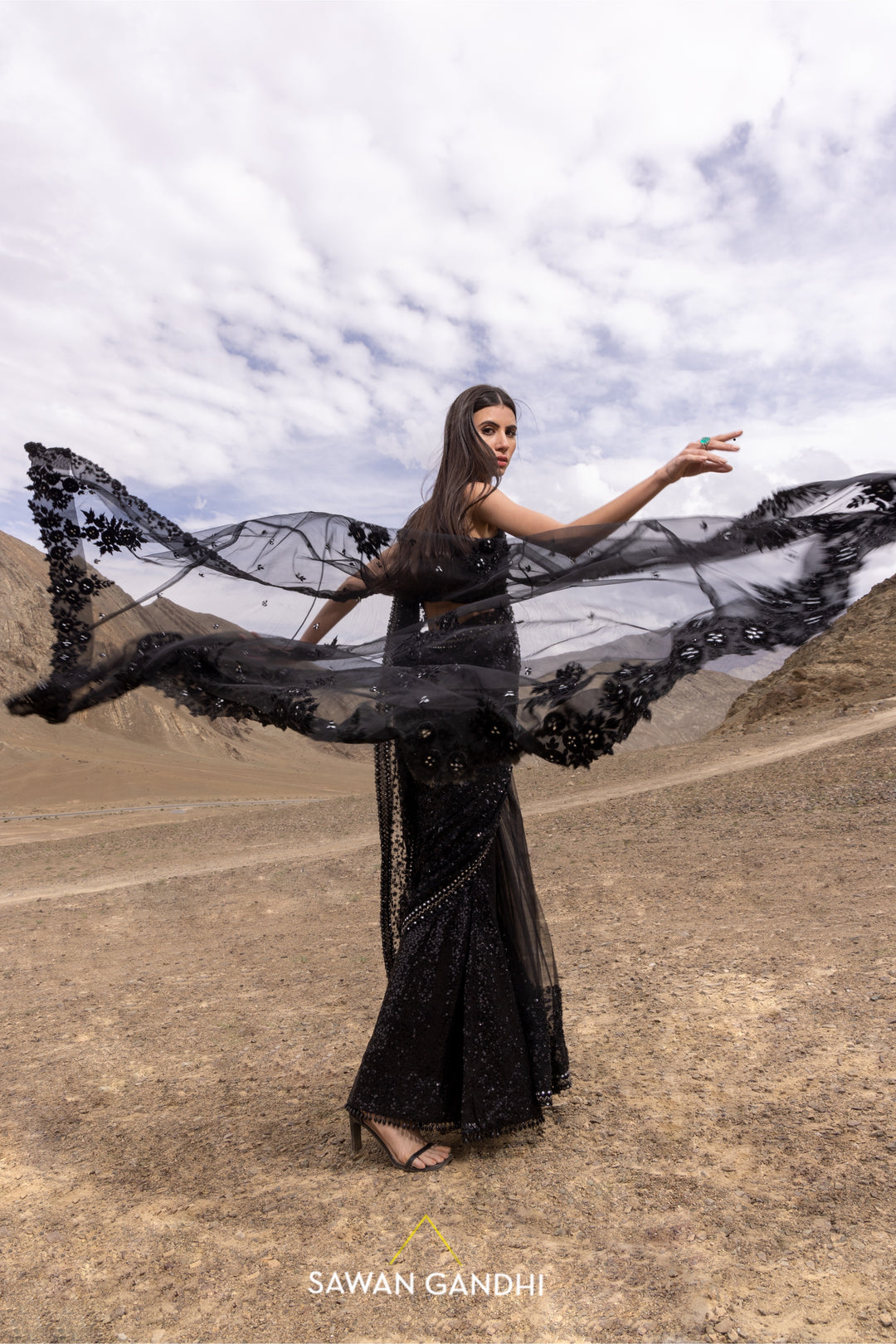 Black cutdana sequins saree