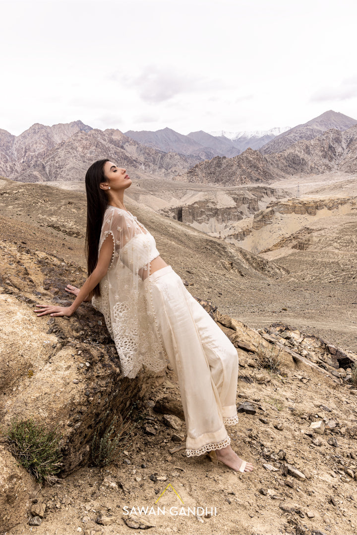 Ivory Net sequins cape set