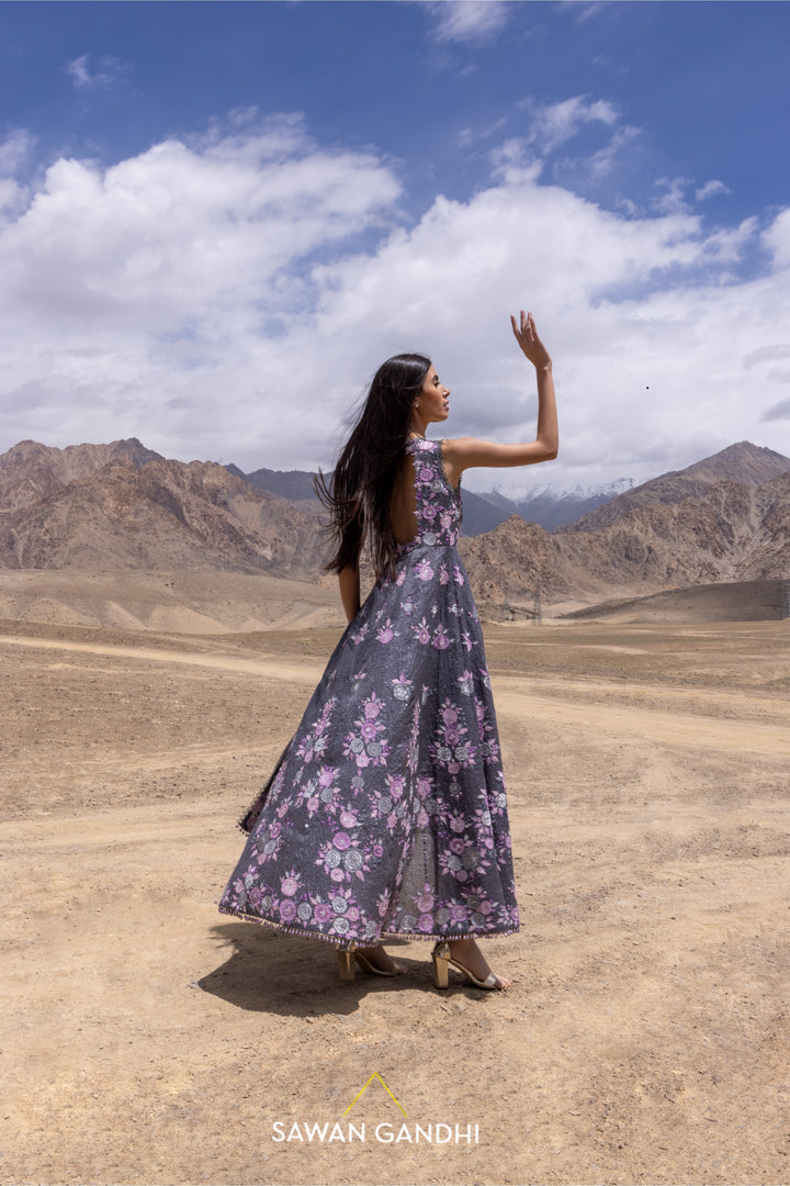 Grey appliques sequins cape