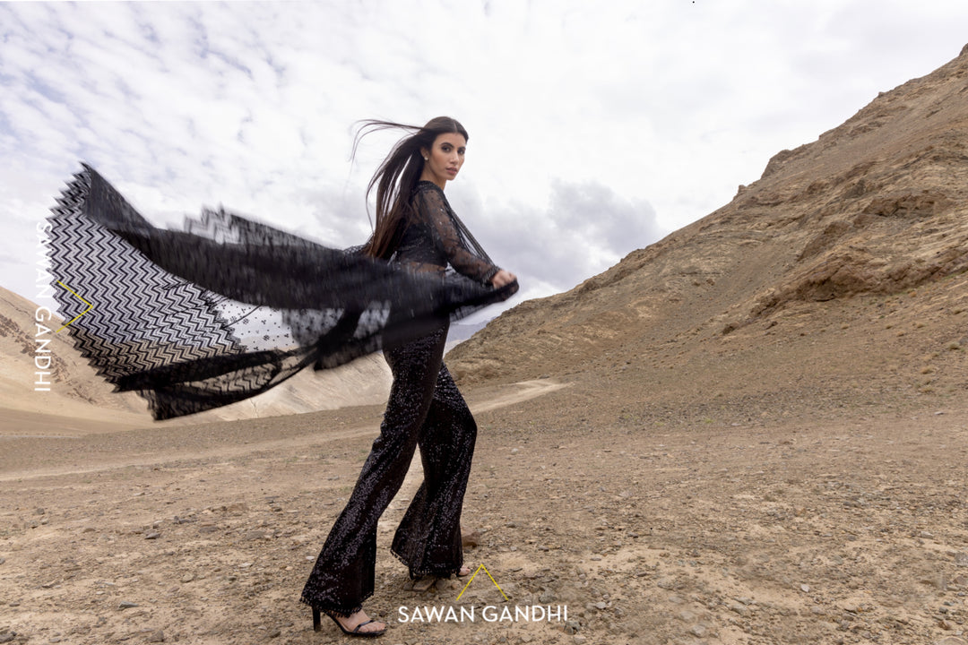 Black cape pants set