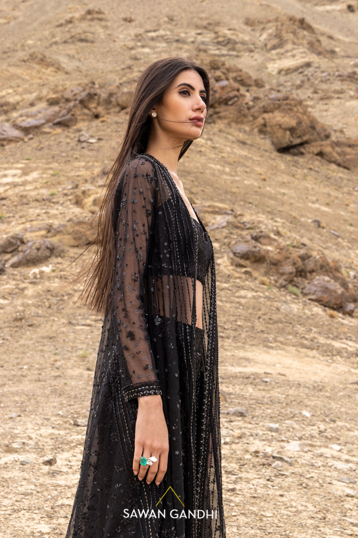 Black cape pants set