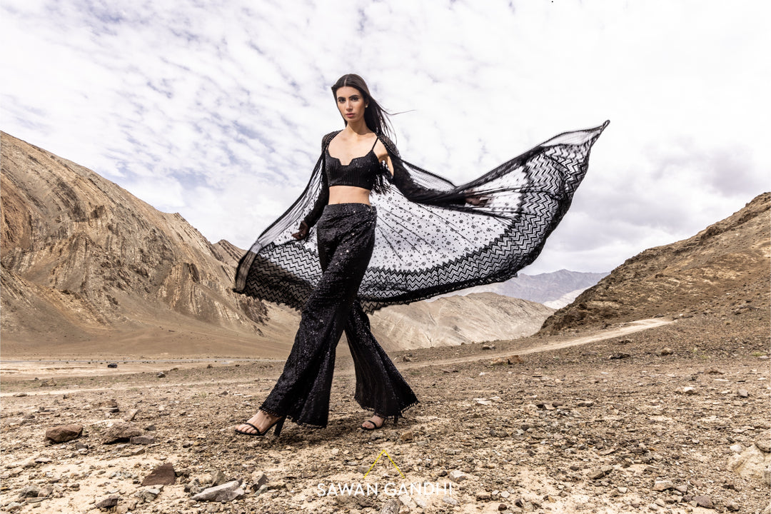 Black cape pants set