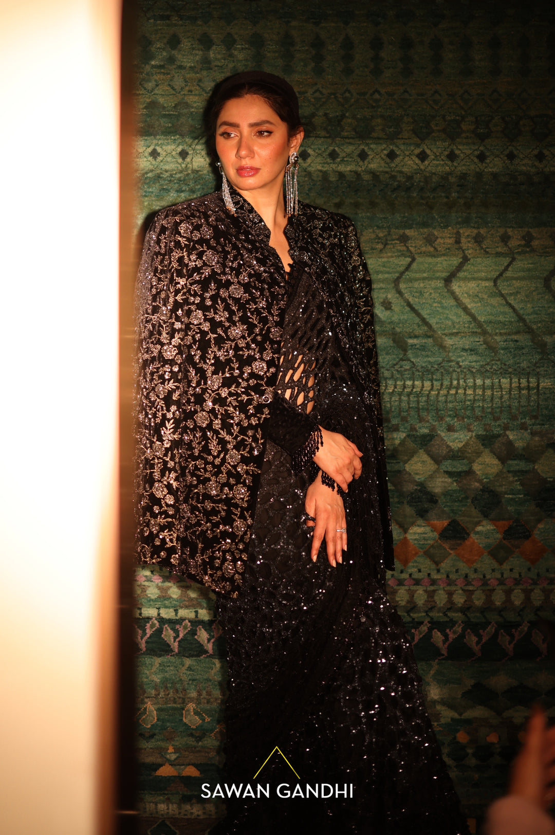 Mahira Khan in Black ombre cutwork saree