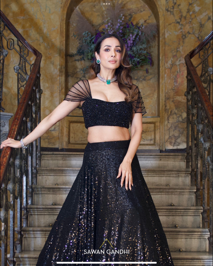 Malaika arora in Black sequins lehnga with crystal blouse