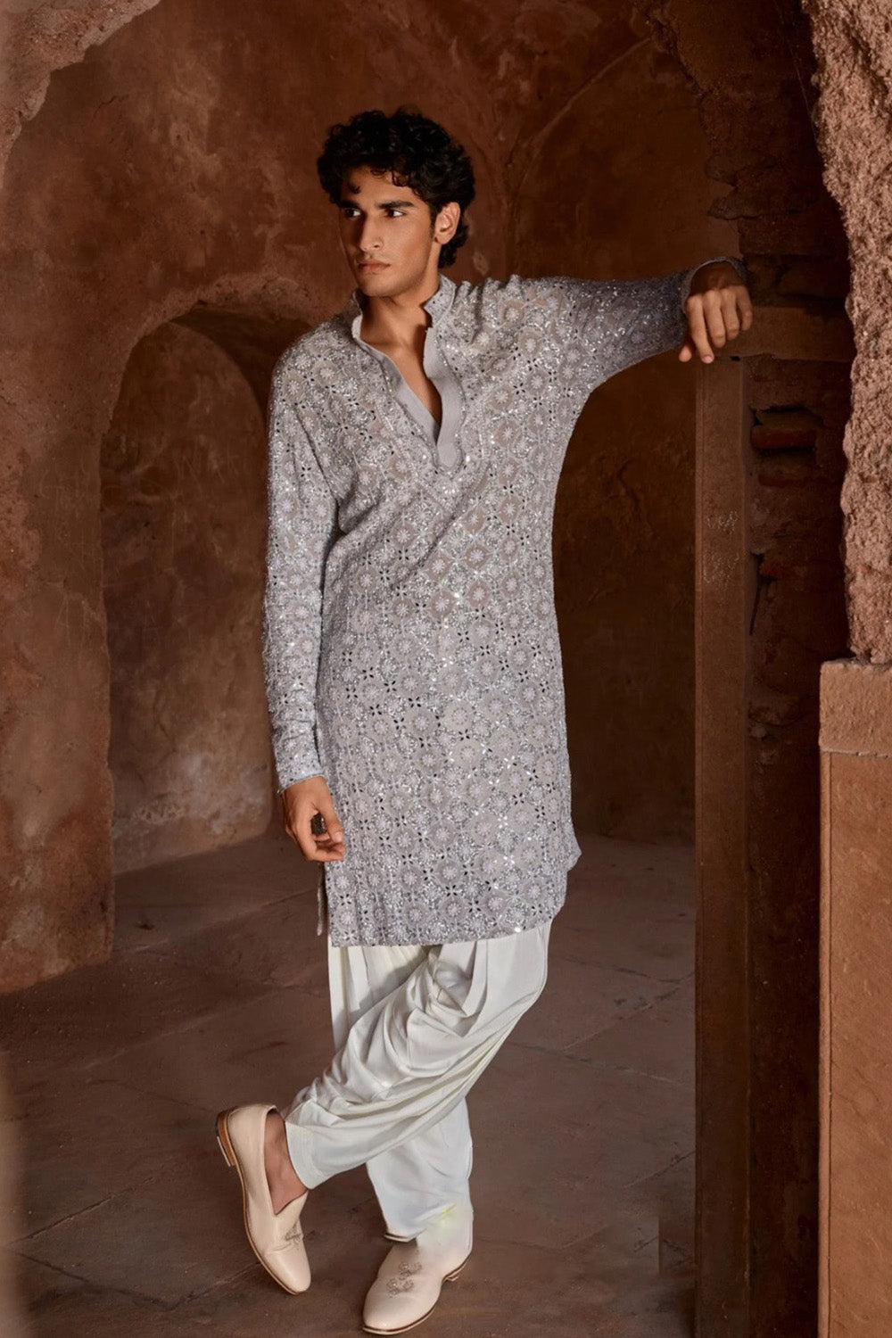 Grey chikankari kurta set