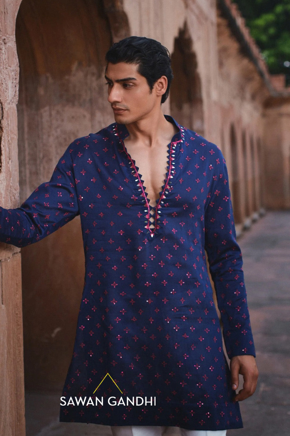 Navy Bandhani kurta set