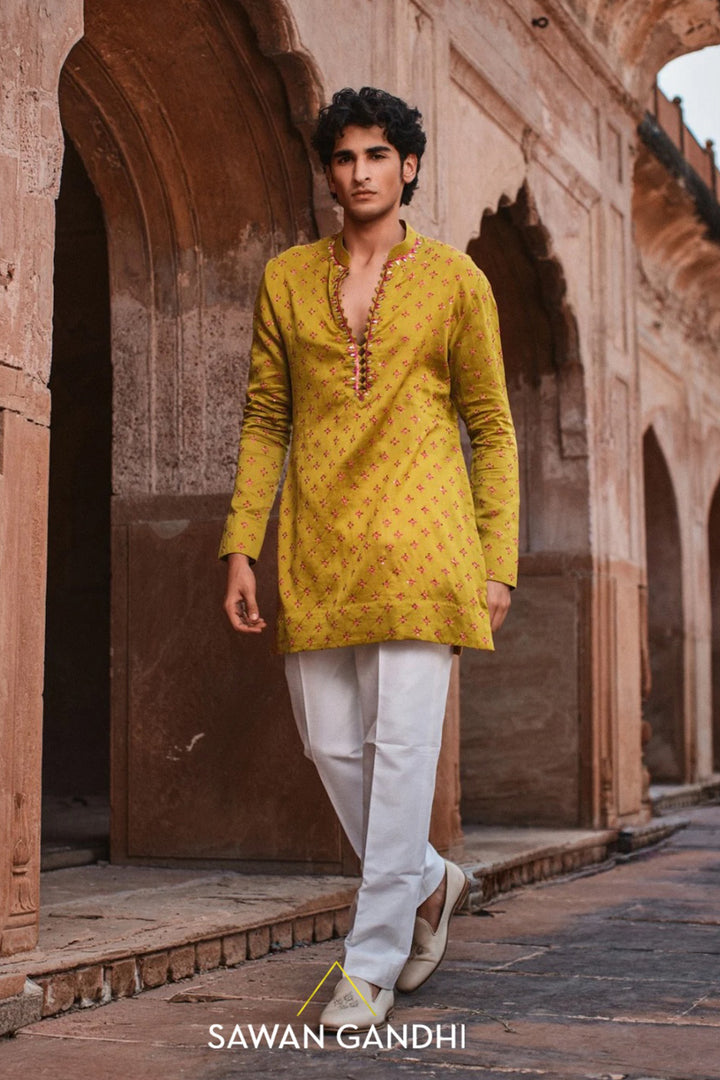 Mustard Bandhani kurta set