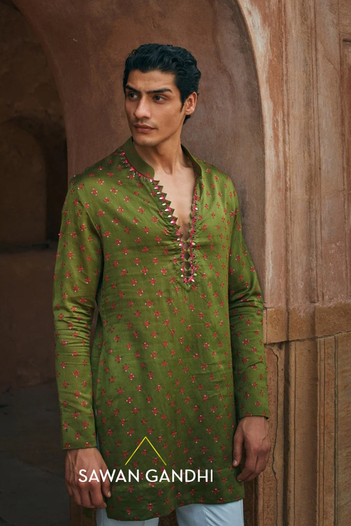 Moss green Bandhani kurta set