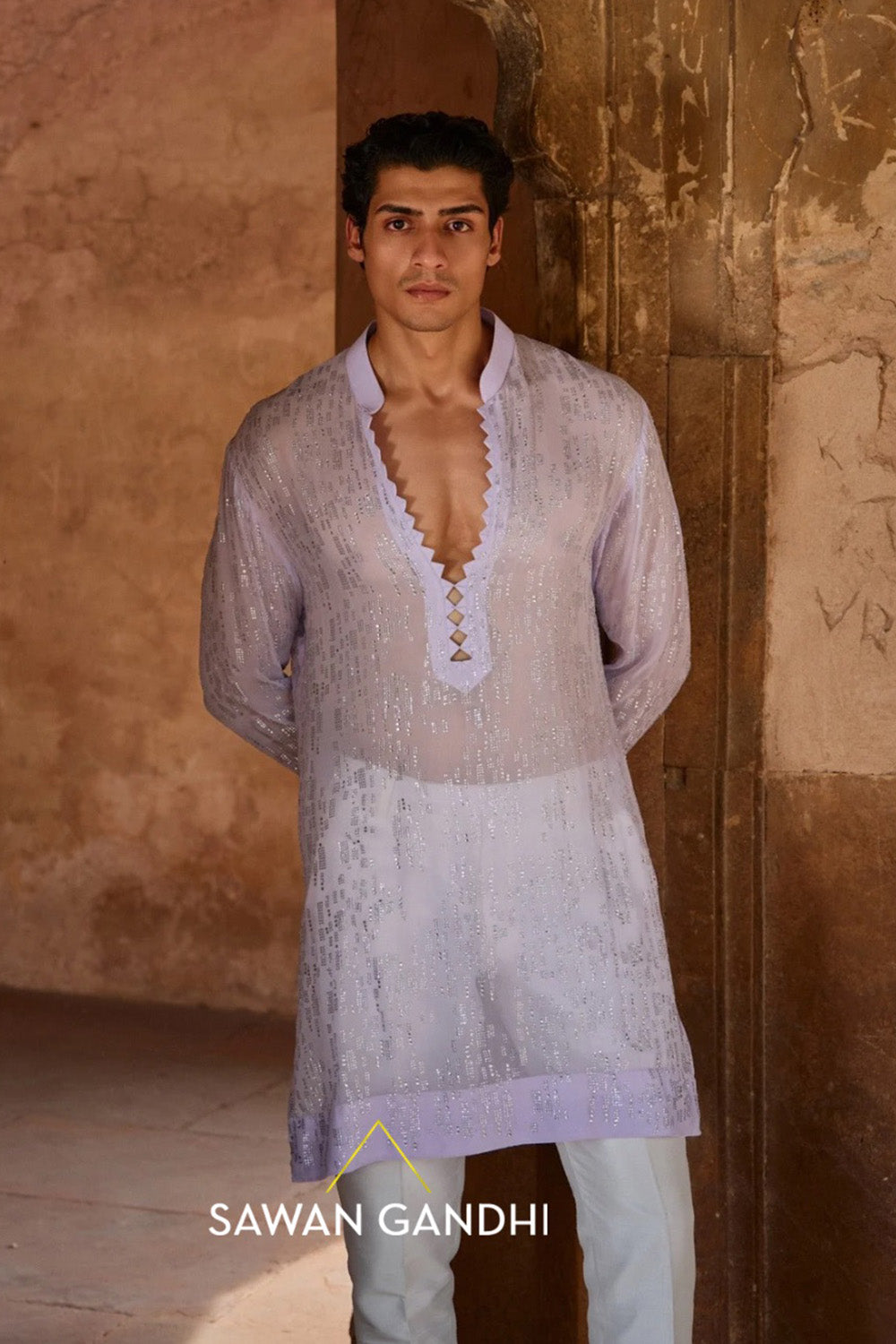 Lilac swarovski kurta set