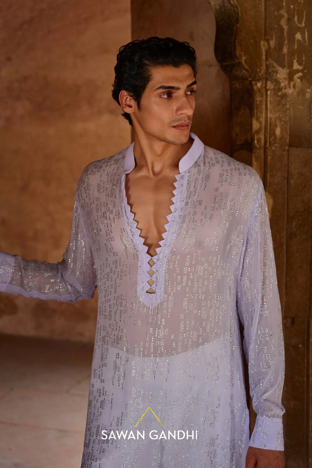 Lilac swarovski kurta set