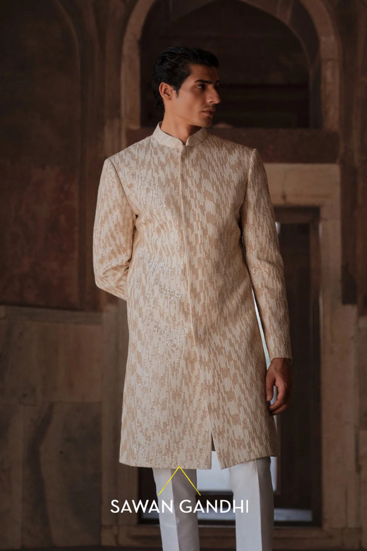 Ivory gold sequins sherwani set