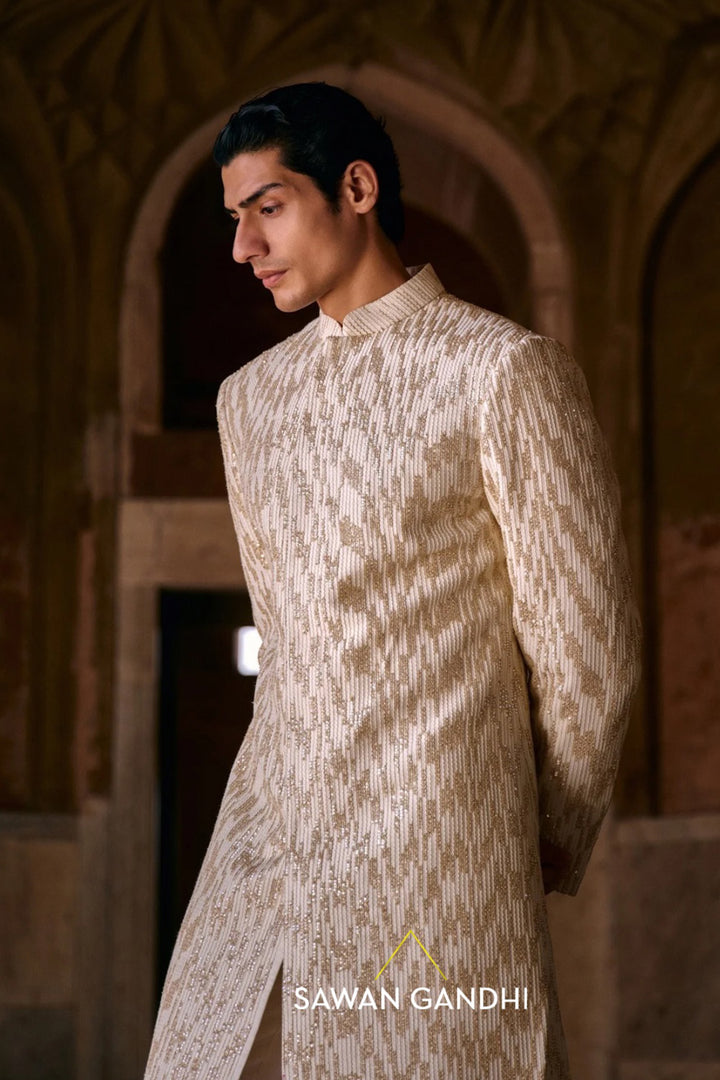 Ivory gold sequins sherwani set