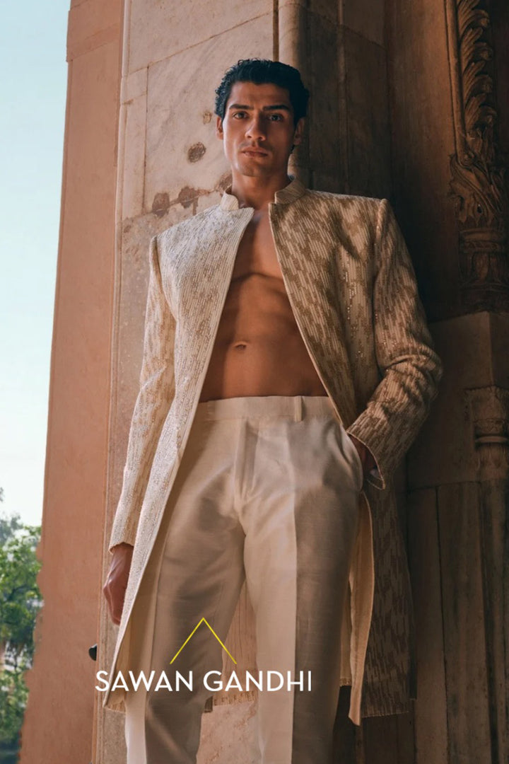 Ivory gold sequins sherwani set