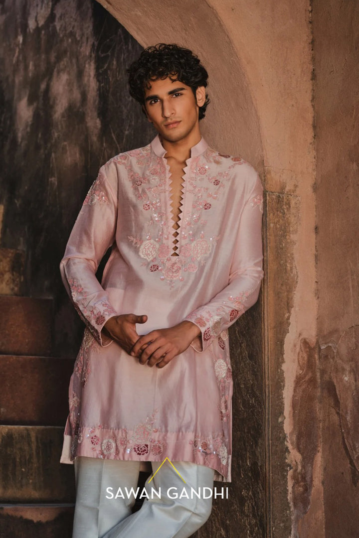 Blush pink floral appliqué kurta set