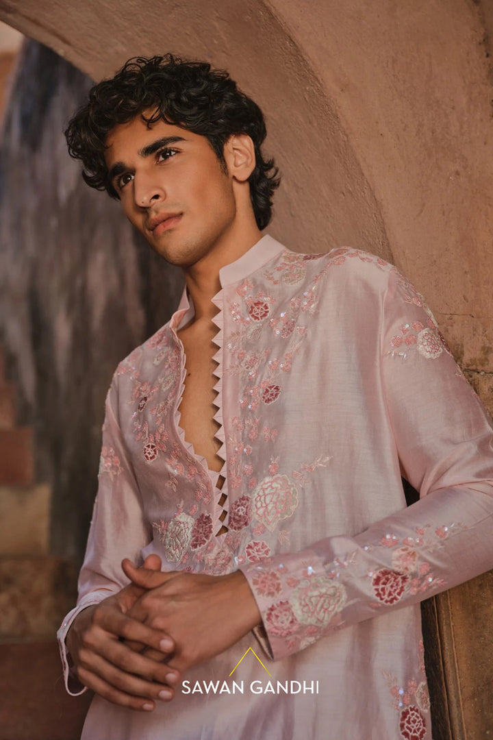 Blush pink floral appliqué kurta set