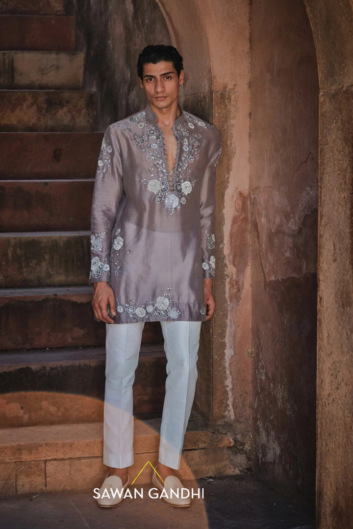 Taupe floral applique kurta set