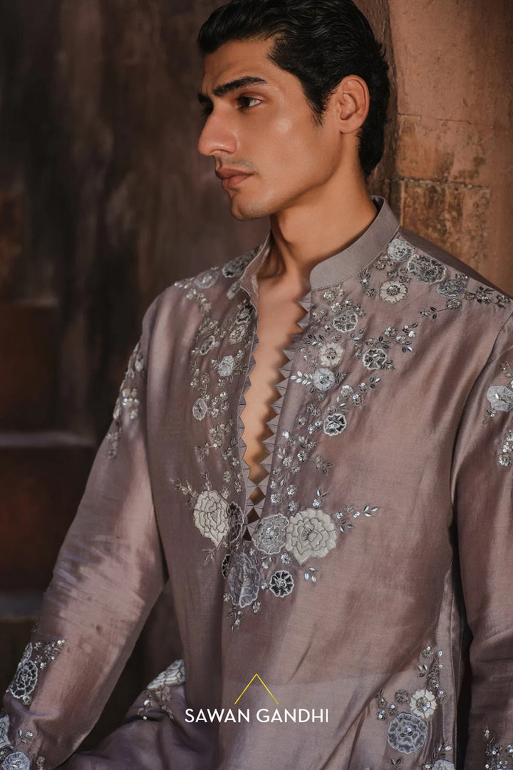 Taupe floral applique kurta set