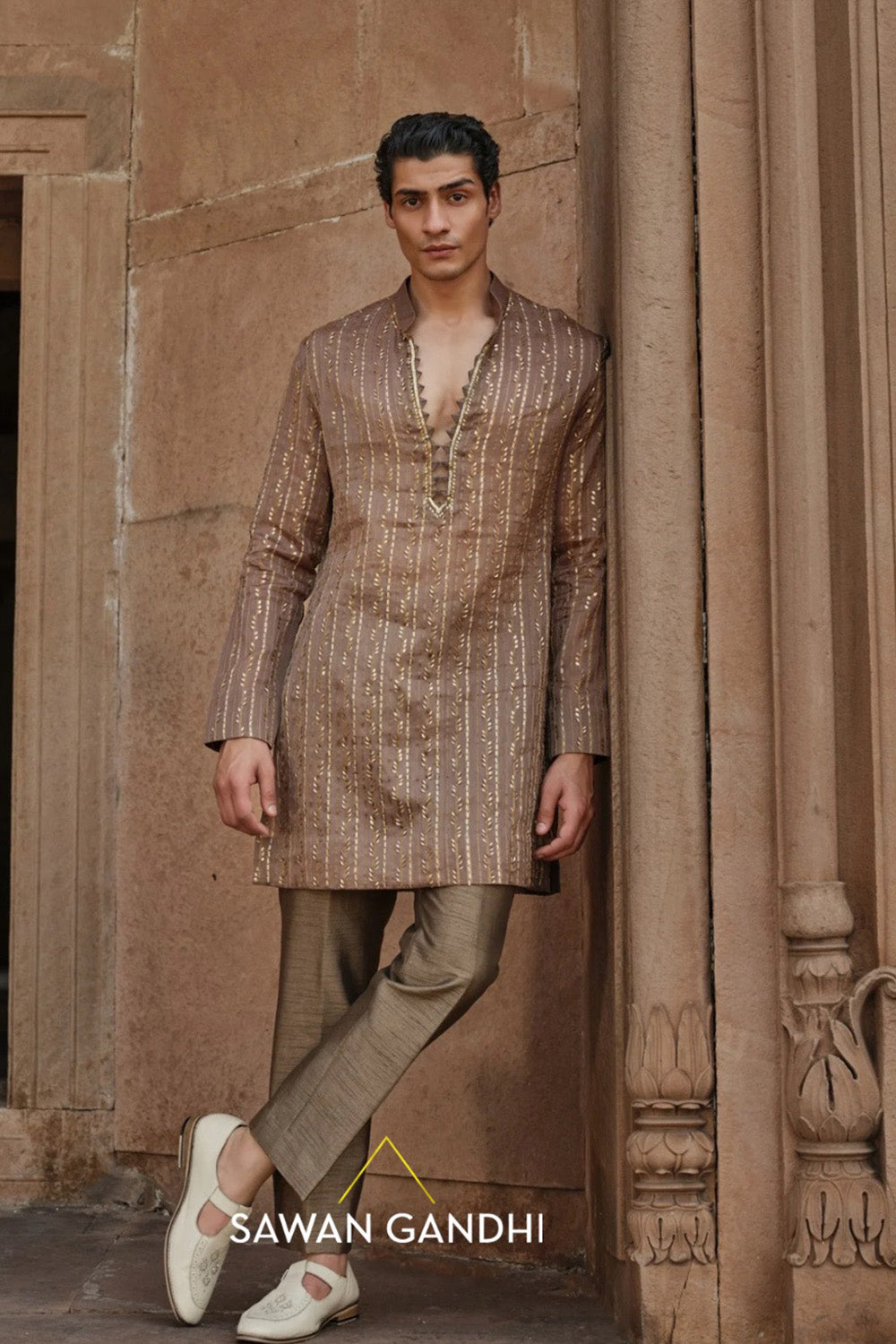Olive Brown Tissue kurta