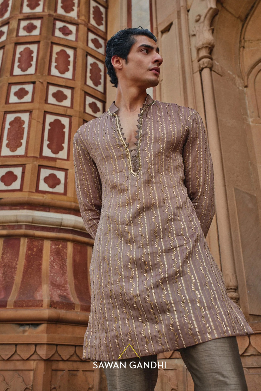 Olive Brown Tissue kurta