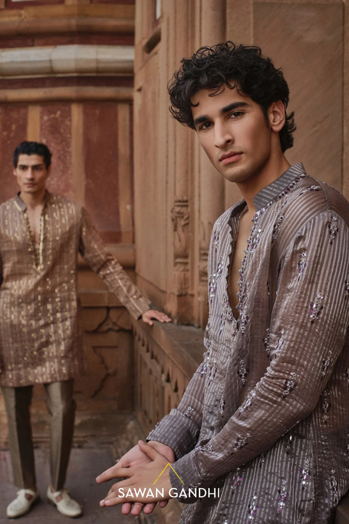 Muted mauve tissue kurta set