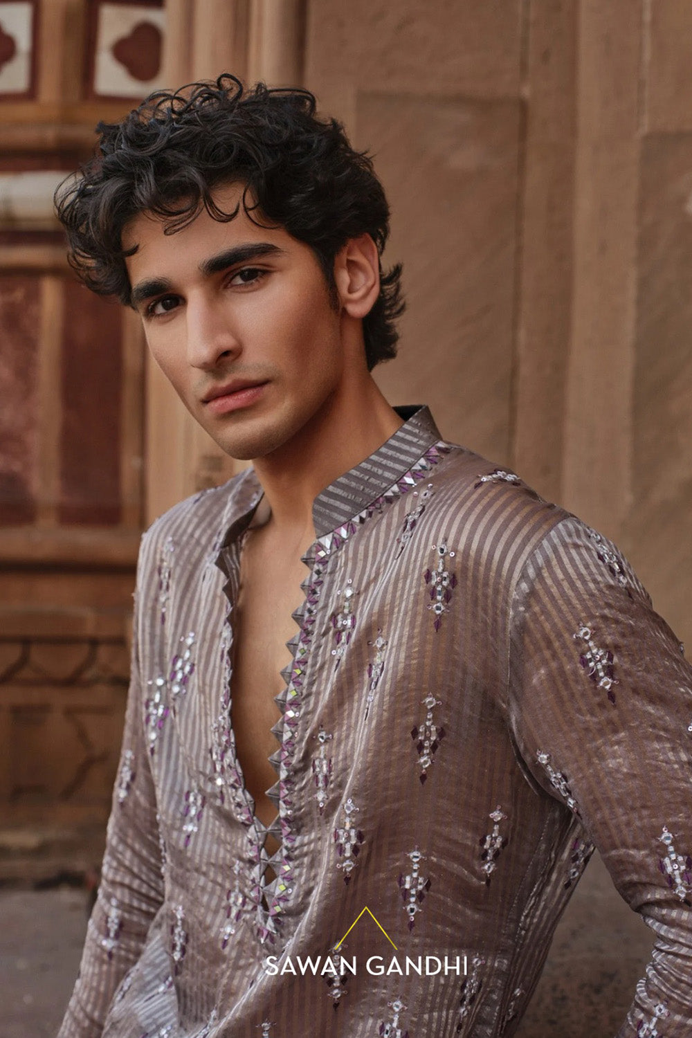 Muted mauve tissue kurta set