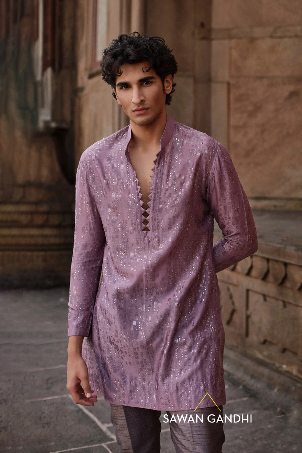 Dusty Mauve chanderi swarovski kurta set