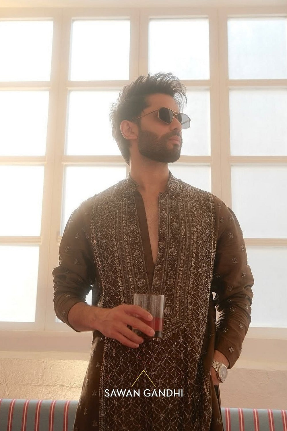 Rahul sharma in Brown Chikankari kurta