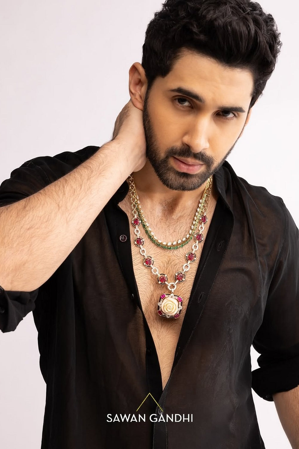 Lakshya in Black cutdana lines jacket