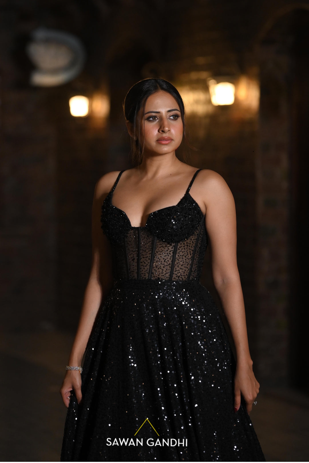 Sargum mehta in Black corset gown