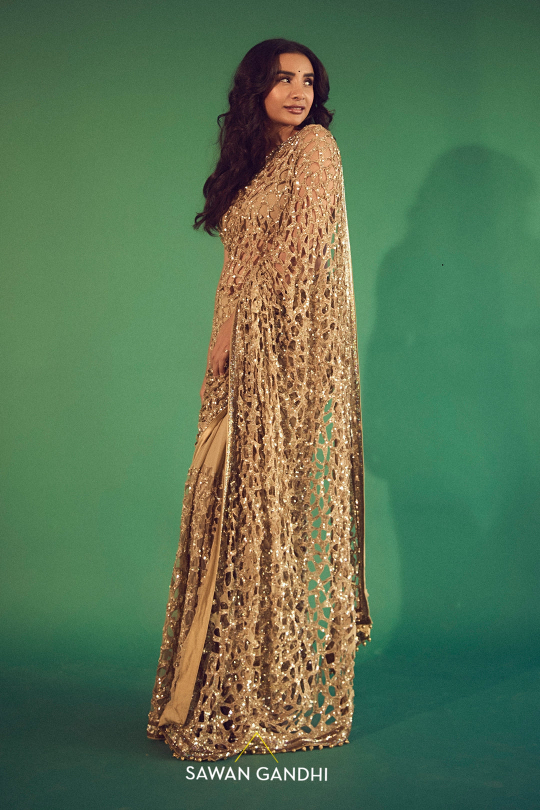 Patralekhaa In Golden Cutwork Saree