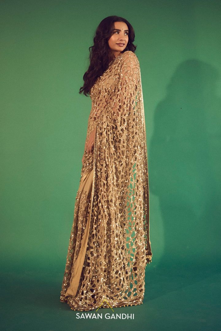 Patralekhaa In Golden Cutwork Saree