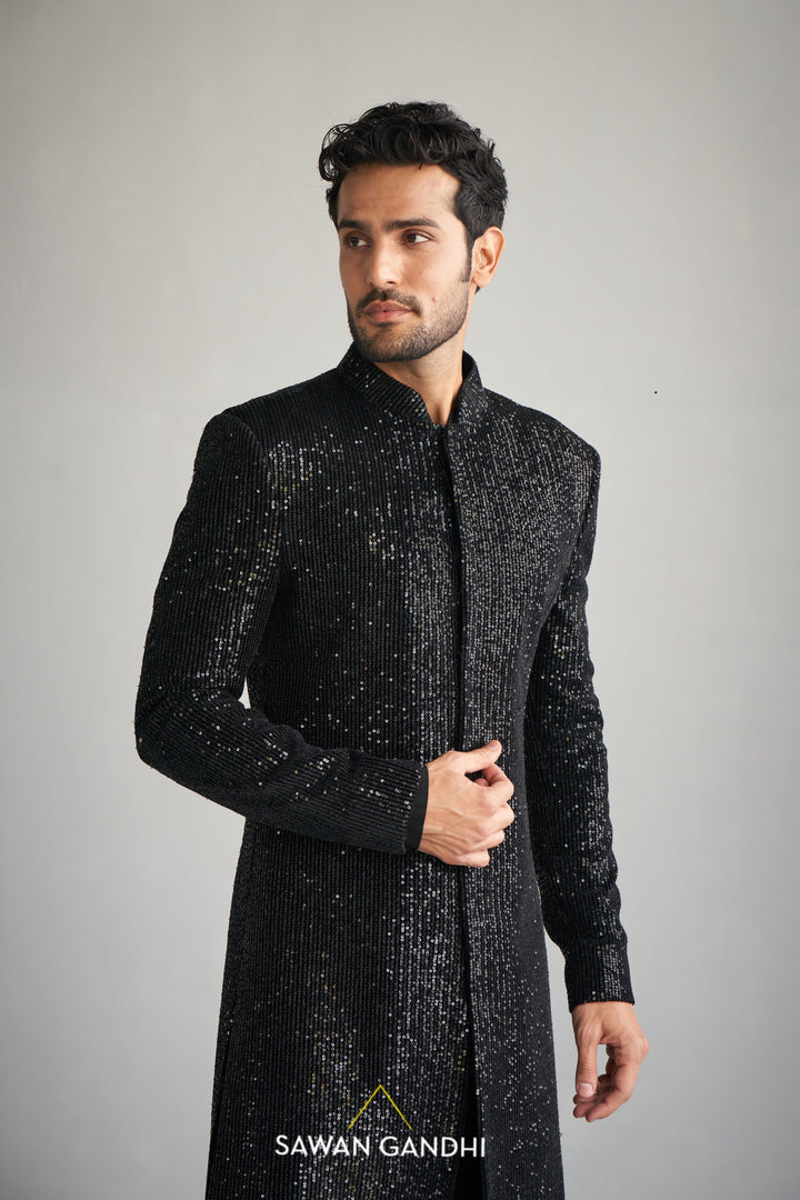 Black sequins sherwani