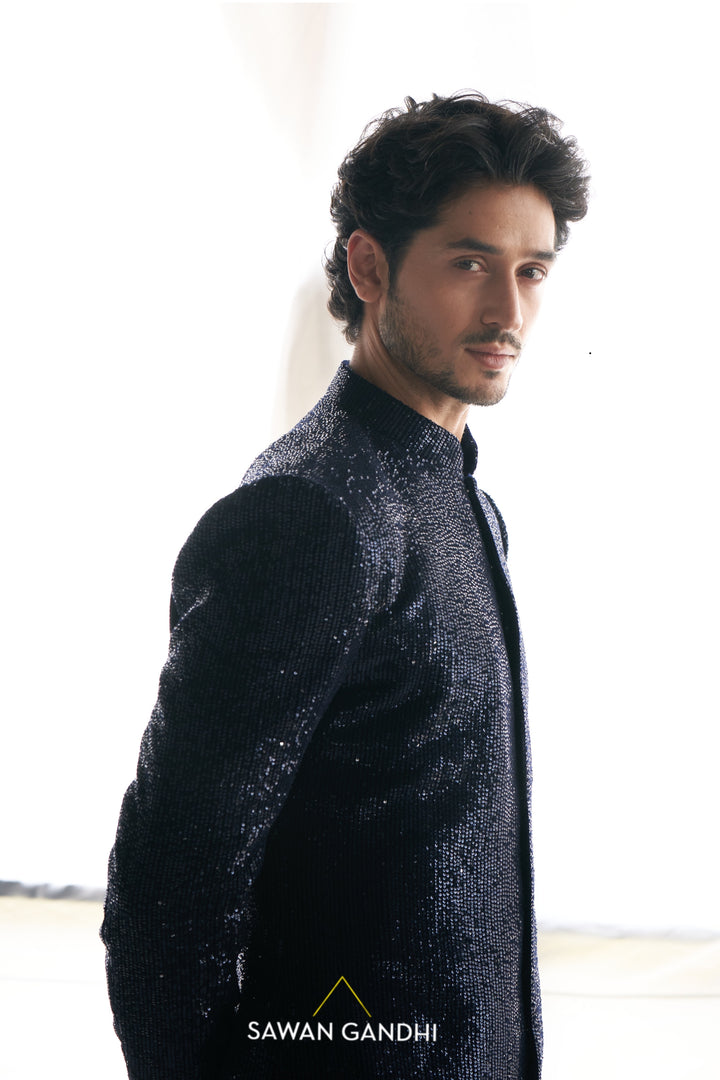 Blue sequins sherwani