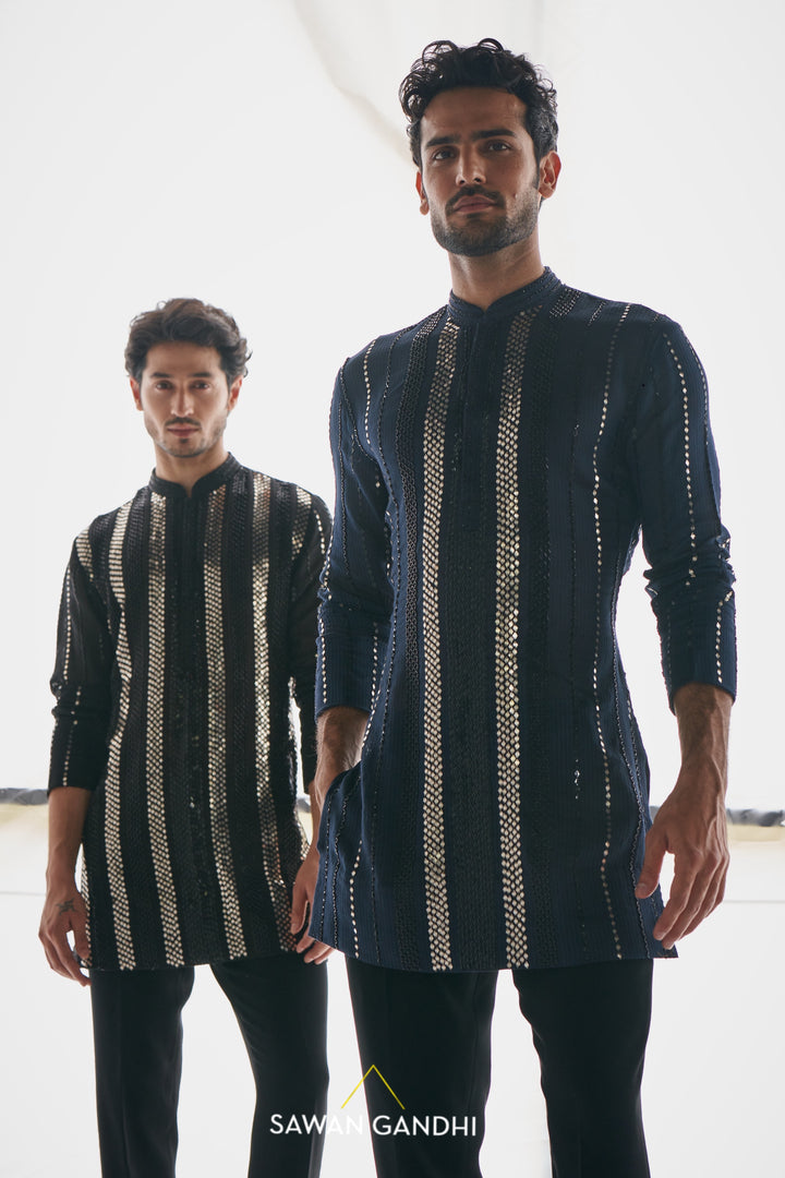 BLUE GHICHA METAL SEQUINS KURTA